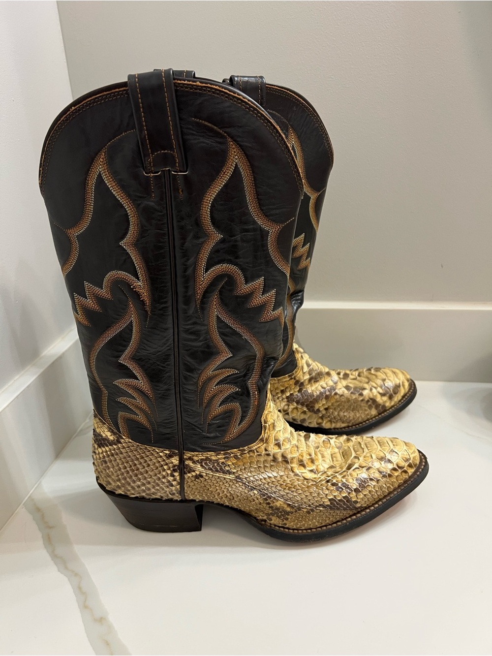 Nocona Black and Gold Exotic Python Western Boots - Picture 2 of 10
